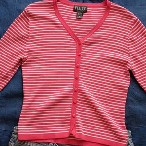 *SALE* Red + White Striped Cardigan